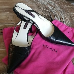 Escada Black Snakeskin sling back high heels